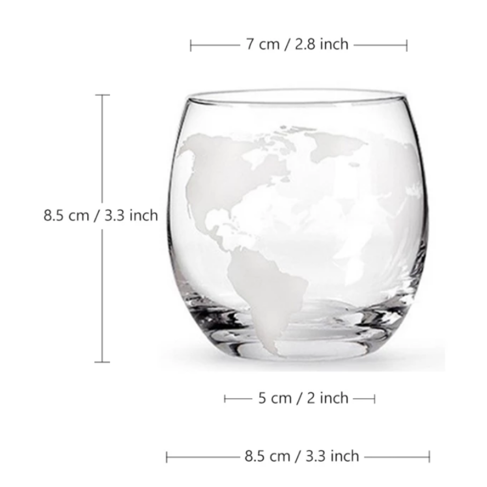 2 Etched Globe Whisky Glasses