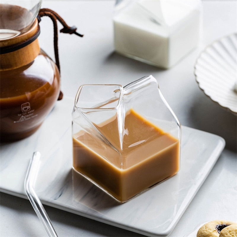Milk Box Shape Glass Cups