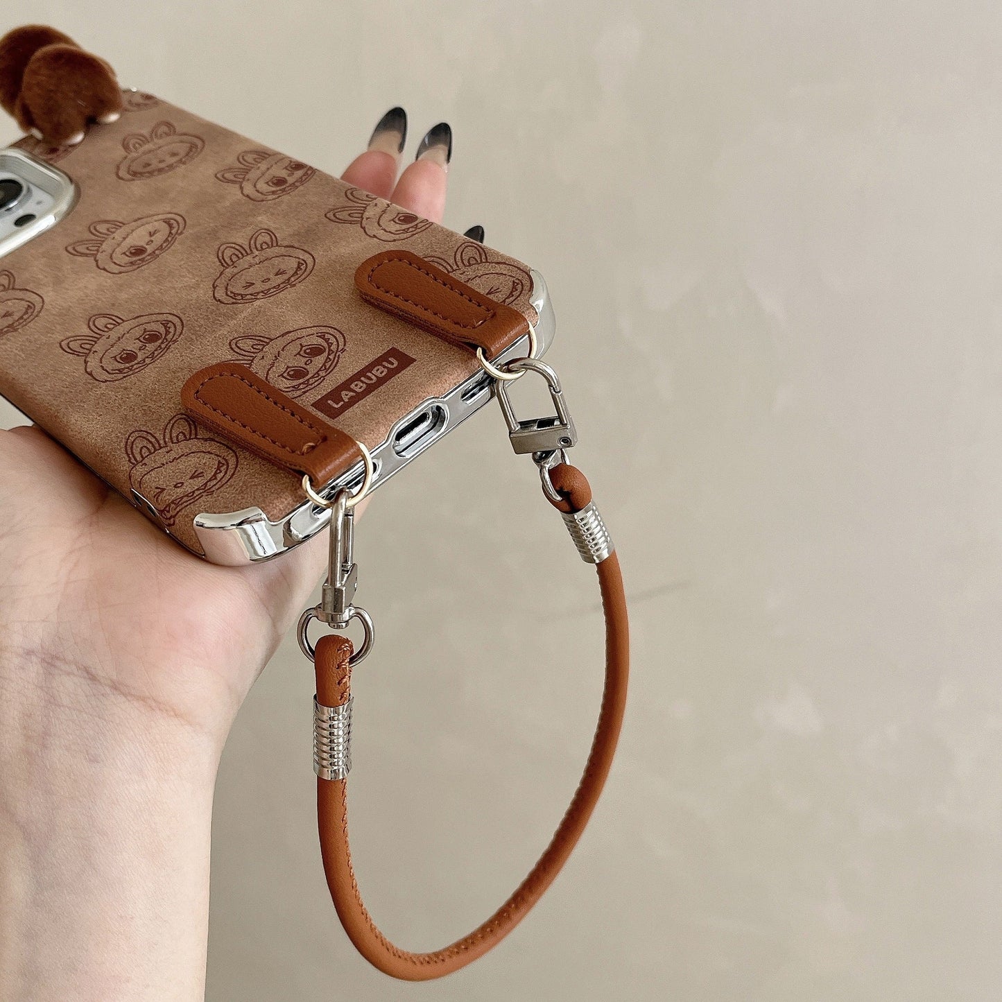 Labubu 3D cartoon Apple phone case with lanyard Cute anti-fall iPhone protective case suitable for multiple models