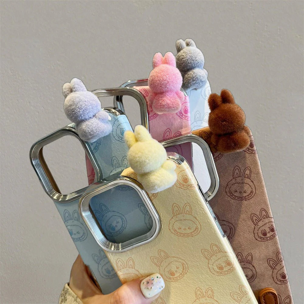 Labubu 3D cartoon Apple phone case with lanyard Cute anti-fall iPhone protective case suitable for multiple models