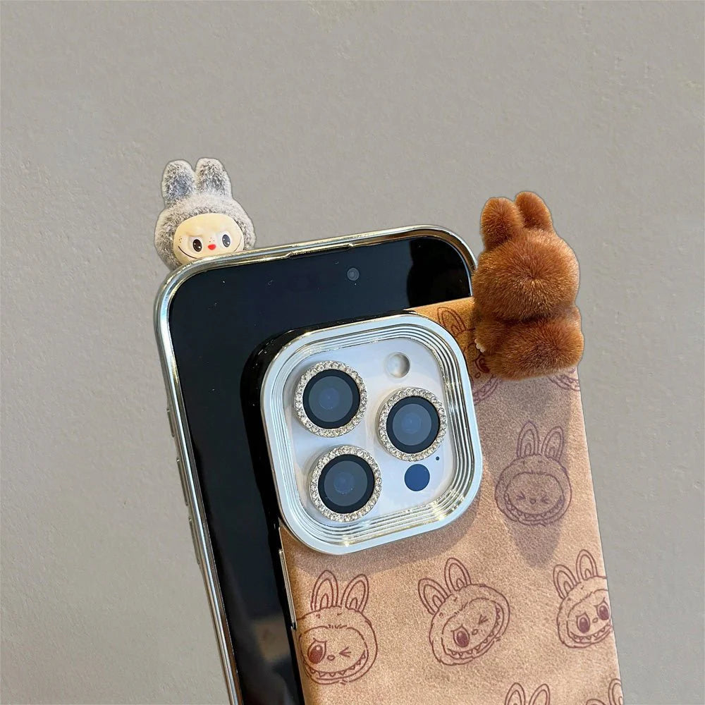 Labubu 3D cartoon Apple phone case with lanyard Cute anti-fall iPhone protective case suitable for multiple models