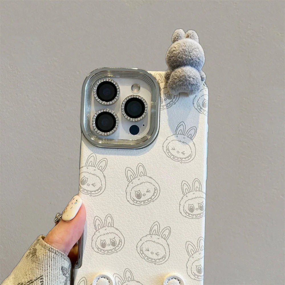 Labubu 3D cartoon Apple phone case with lanyard Cute anti-fall iPhone protective case suitable for multiple models