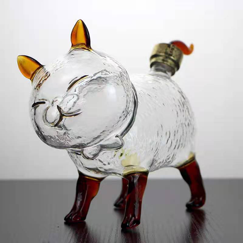 Hand Blown Cat Shaped Whiskey Decanter