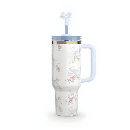 Floral Pattern Insulated Tumbler With Handle