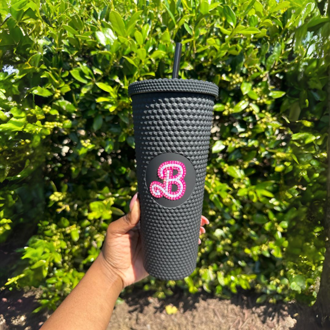 700ml Studded Textured Tumbler With Straw And Decorative Bow