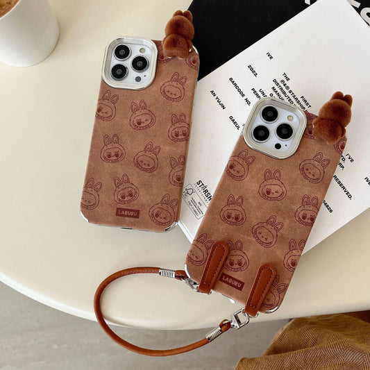 Labubu 3D cartoon Apple phone case with lanyard Cute anti-fall iPhone protective case suitable for multiple models