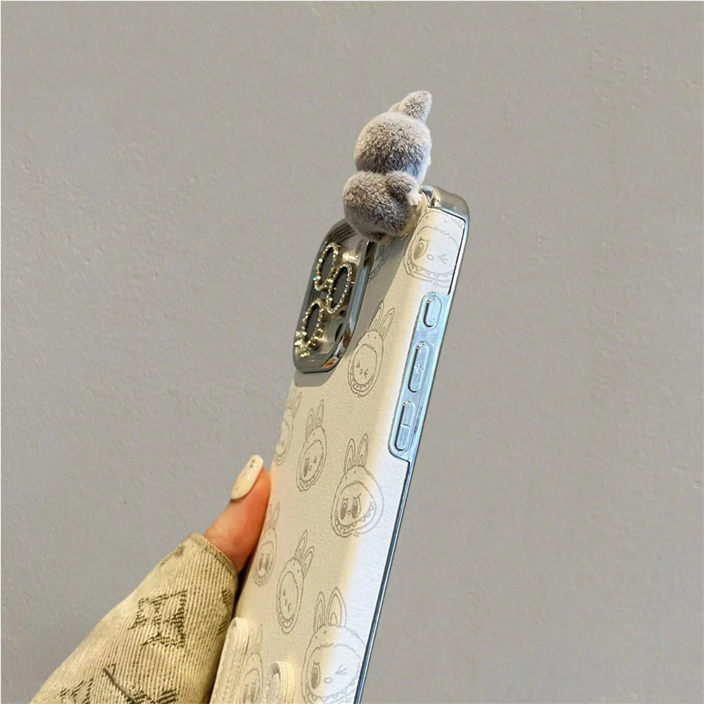 Labubu 3D cartoon Apple phone case with lanyard Cute anti-fall iPhone protective case suitable for multiple models