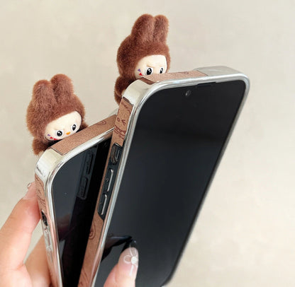 Labubu 3D cartoon Apple phone case with lanyard Cute anti-fall iPhone protective case suitable for multiple models