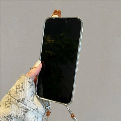 Labubu 3D cartoon Apple phone case with lanyard Cute anti-fall iPhone protective case suitable for multiple models