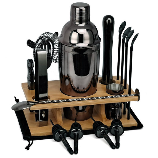 Mixology Cocktail Shaker Set With Bamboo Stand