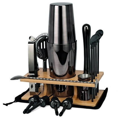 Mixology Cocktail Shaker Set With Bamboo Stand