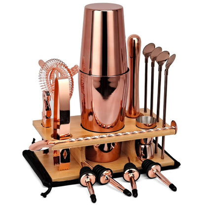 Mixology Cocktail Shaker Set With Bamboo Stand