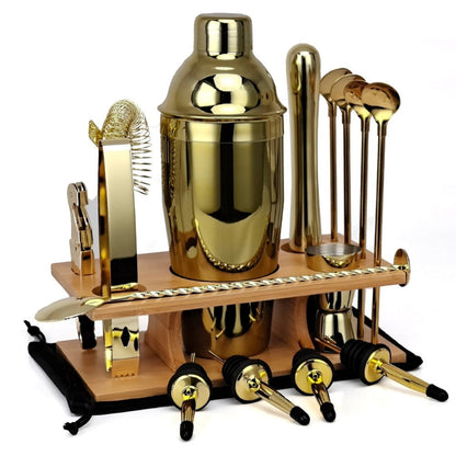 Mixology Cocktail Shaker Set With Bamboo Stand