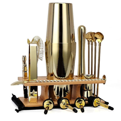 Mixology Cocktail Shaker Set With Bamboo Stand