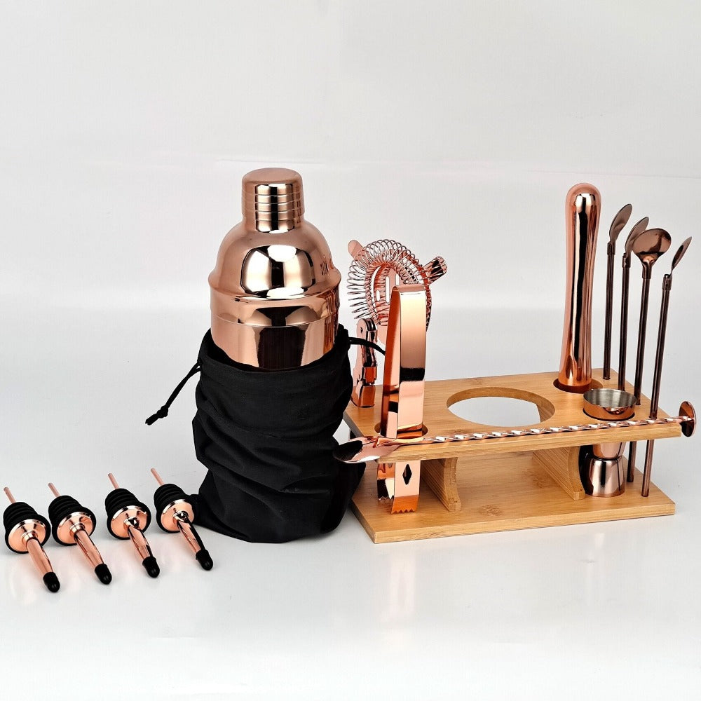 Mixology Cocktail Shaker Set With Bamboo Stand