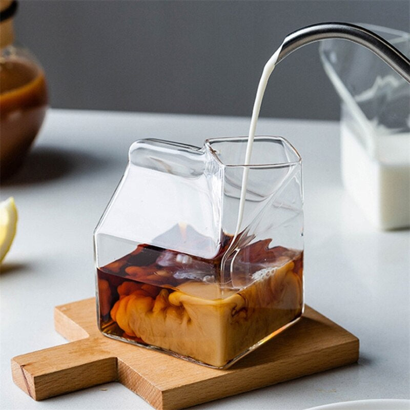 Milk Box Shape Glass Cups