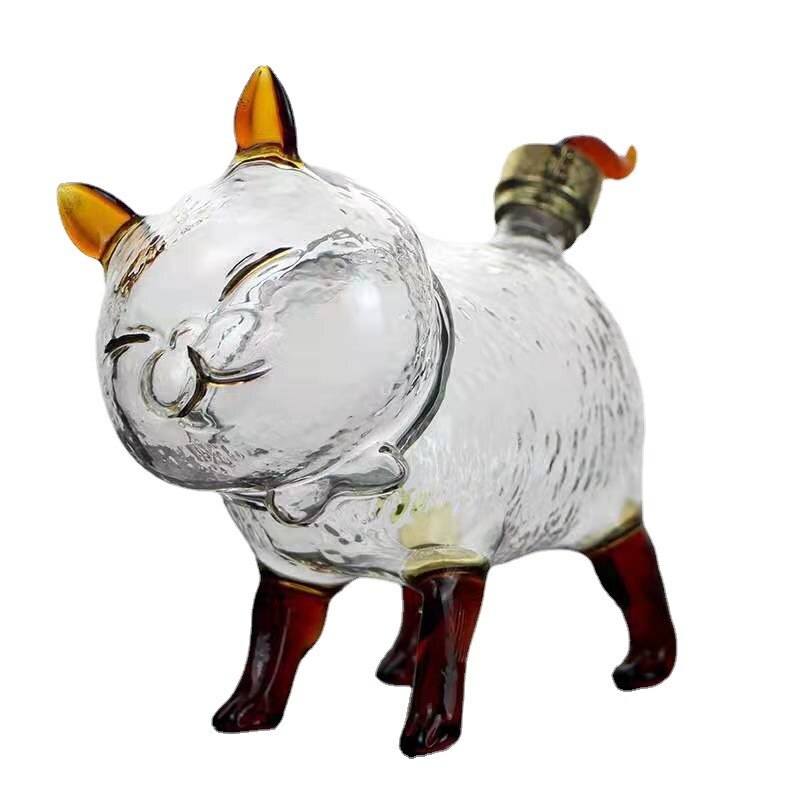 Hand Blown Cat Shaped Whiskey Decanter