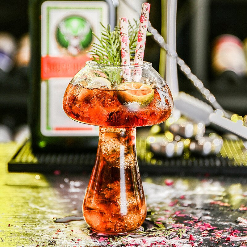 Mushroom Cocktail Glass Cup With Straw